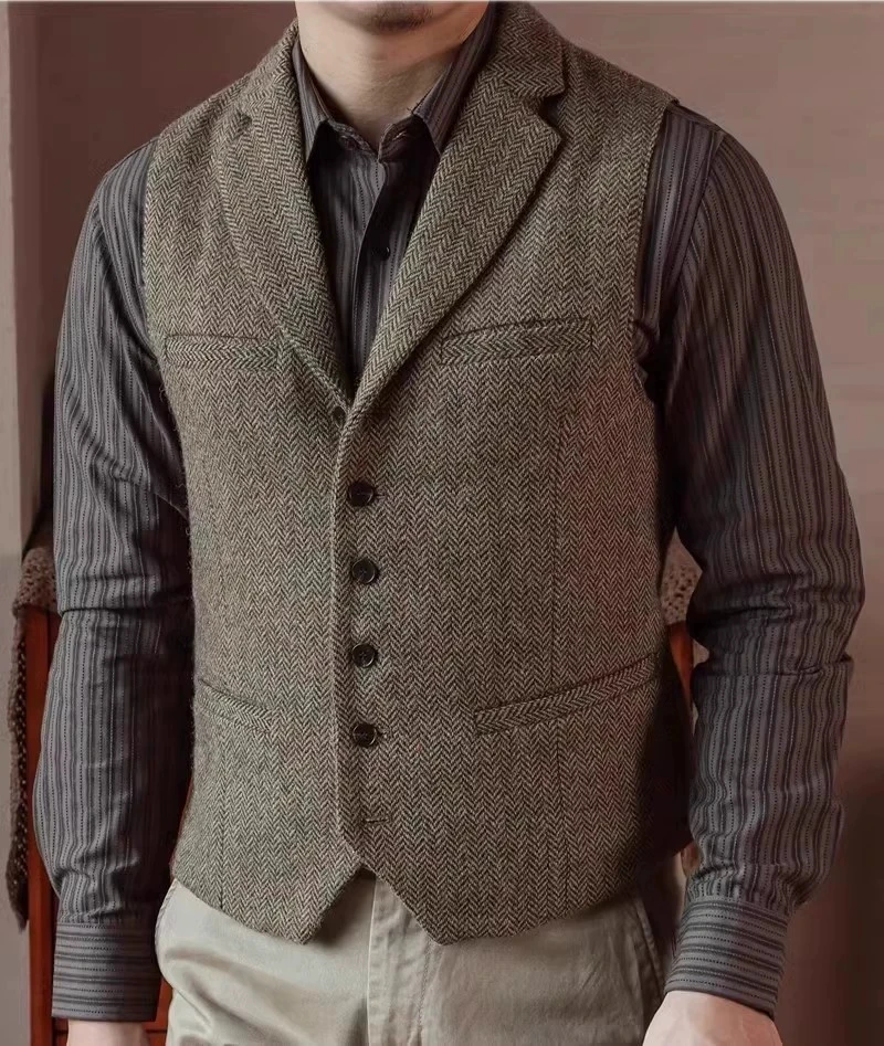 سترة رجالية بنمط متعرج - صدرية بدون أكمام لملابس كاجوال ذكية #1