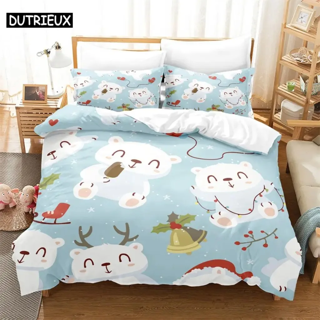 3PCS Christmas bear Bedding Sets Home Bedclothes Super King Cover Pillowcase Comforter Textiles Bedding Set