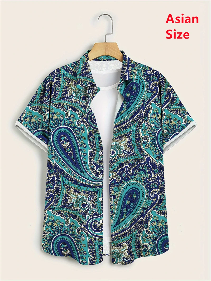 Hawaii Shirts For Men 3D Paisley Graphic Short-sleeved T-shirt Casual Lapel Buttons Male Tops Summer Oversized Bohemian Man Tees