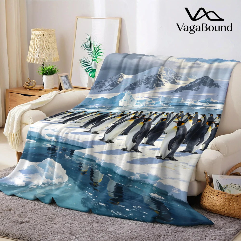 Cute Penguin Winter Flannel Blanket Warm Soft Halloween Christmas All-Season Couch Decorative Cozy Warm Gift