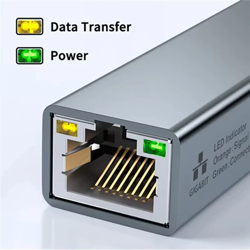 A08E-2 In 1 USB C Network Card With PD 60W Fast Charging Port 1000Mbps Type C To Ethernet RJ45 Lan Gigabit Adapter For PC