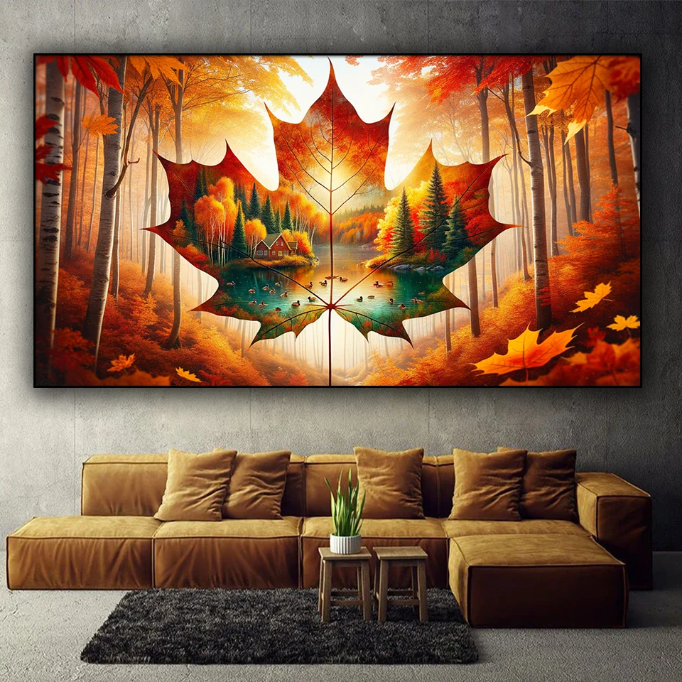 ﻿ 5D DIY Diamond Painting stunning Maple leaves Full Square Round Diamond Mosaic Embroidery For Living Room Wall Decor ﻿