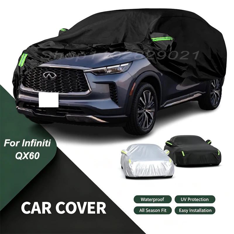 Housse de voiture complète pour Infiniti QX60, résistante aux intempéries, à la neige, au soleil, aux UV et à la poussière, avec bandes réfléchissantes et sangles anti-vent.
