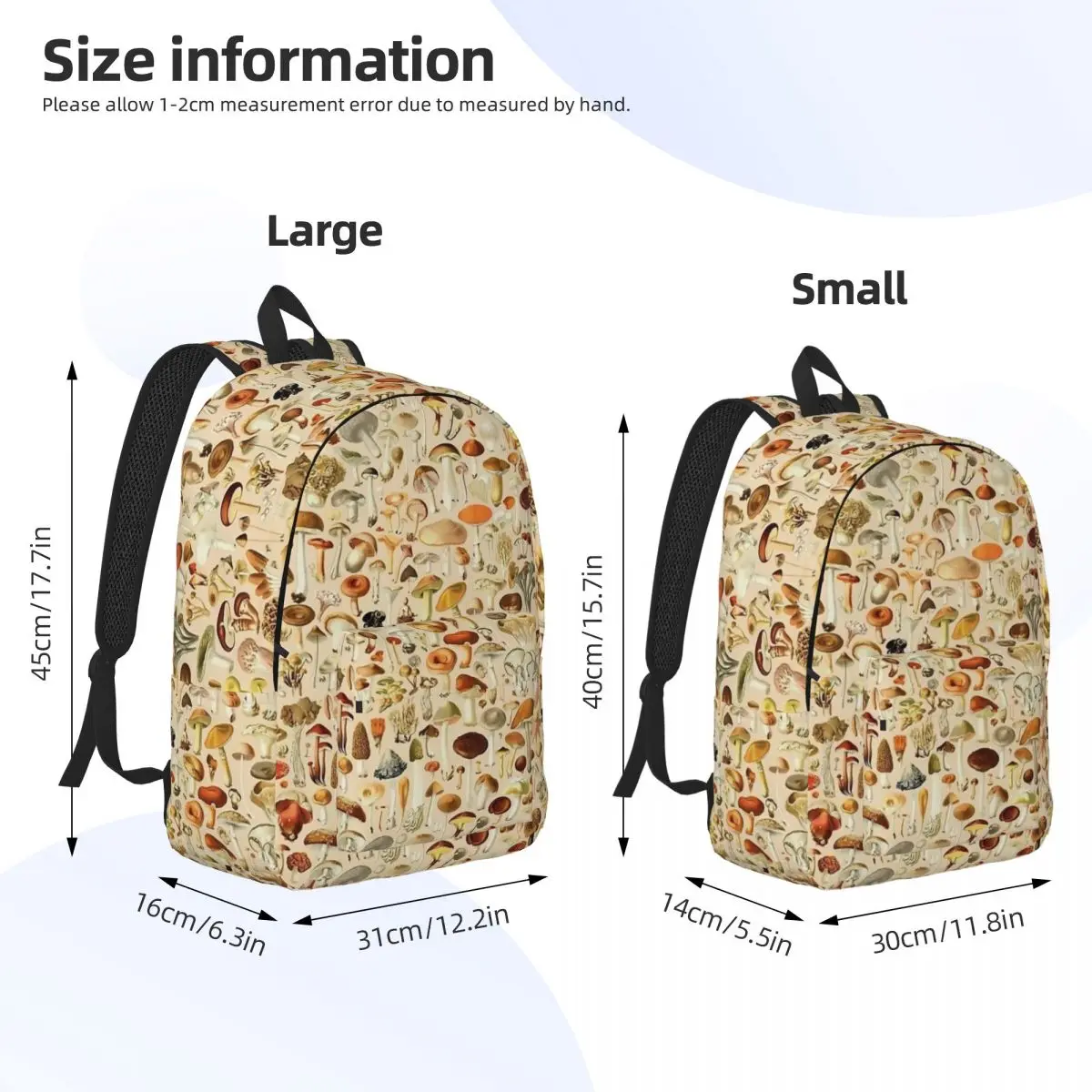 Vintage Mushroom Teenage Backpack Outdoor High School Business Poisonous Mushroom Artwork Daypack Men Women Laptop Canvas Bags