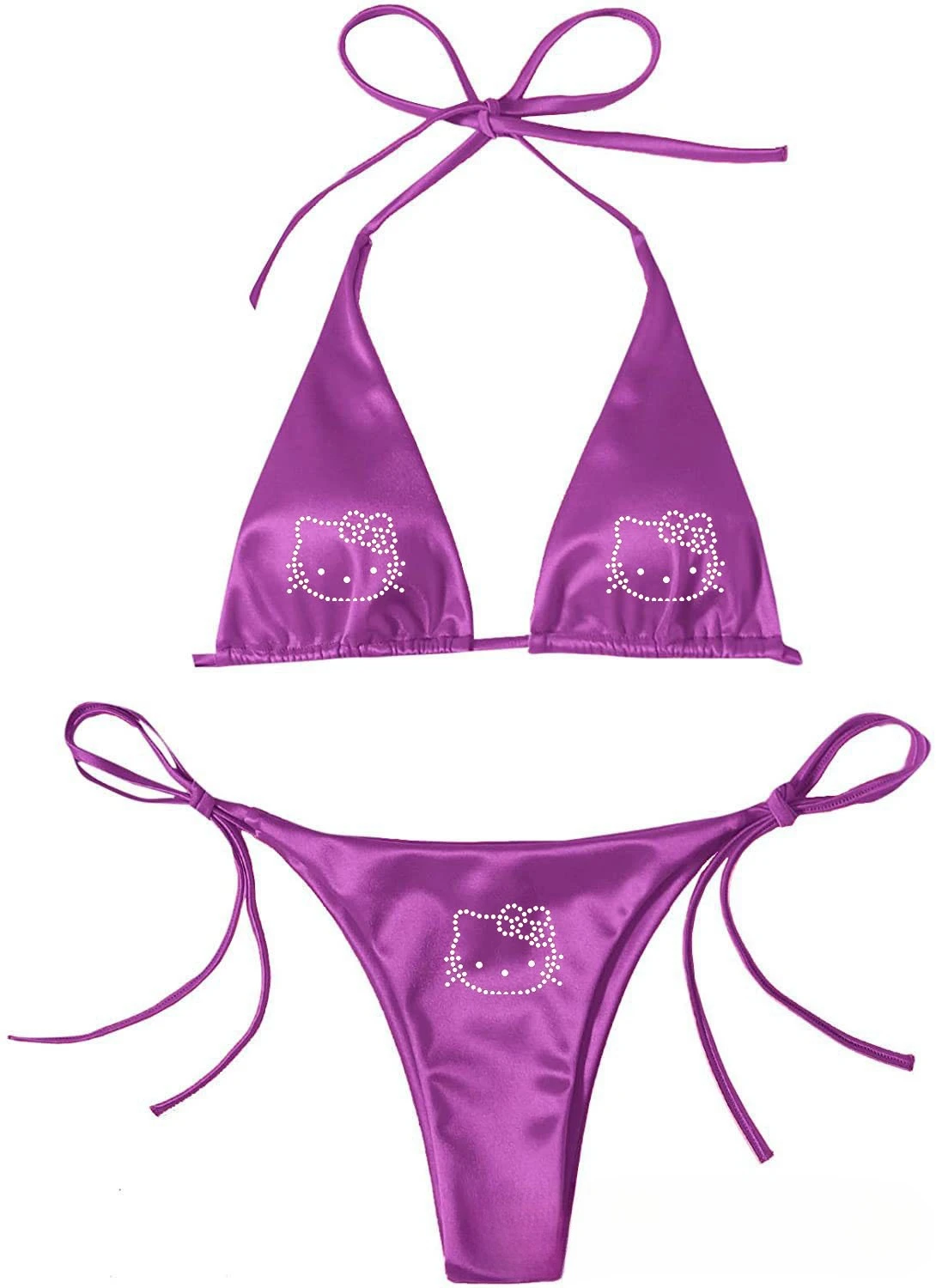 

Sexy Hello Kitty Bikini Swimsuit with Glitter Cute Two Piece Strappy Hot Swimsuit for Women