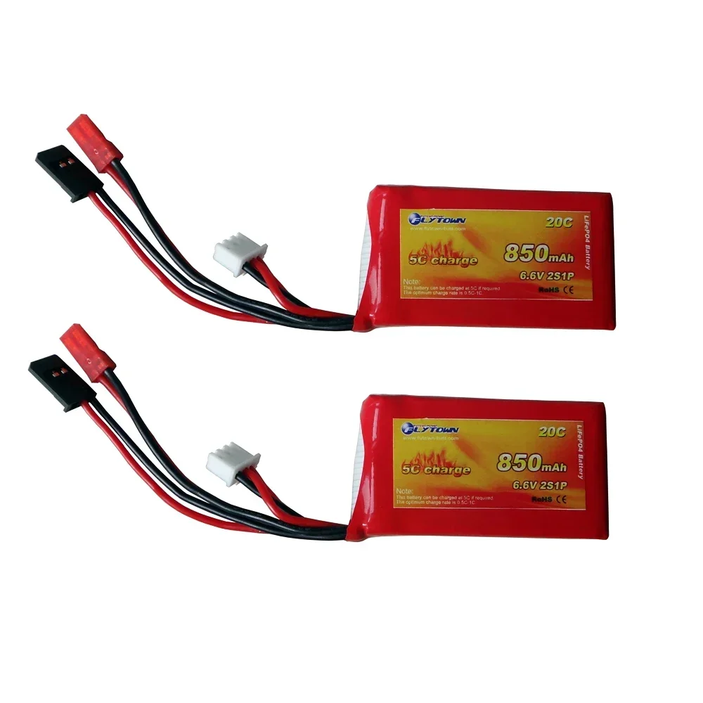 

2PCS Flytown Nano-Tech 850mAh 6.6V 20C~40C 2S1P LiFePO4 Receiver Pack RX Battery With JST Connector and FUTABA Plug VS Turnigy