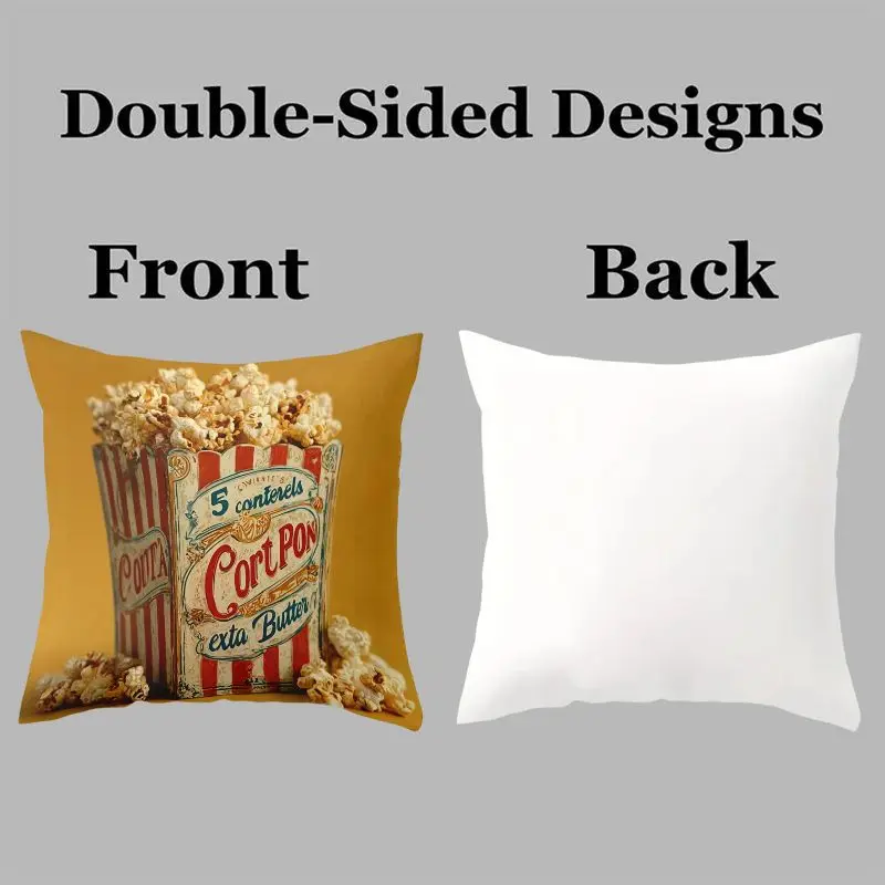 Retro Cinematic Movie Night Pillow Covers 4pcs Set Vintage Theater Popcorn Cushion Decor Square Pillowcase 45x45cm
