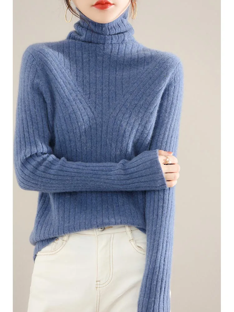 Autumn Free Collar 100% Pure Wool Sweater Women's Turtleneck Knitted Pullover Fashion sprout Loose Blouse Inside Warm Base Shirt