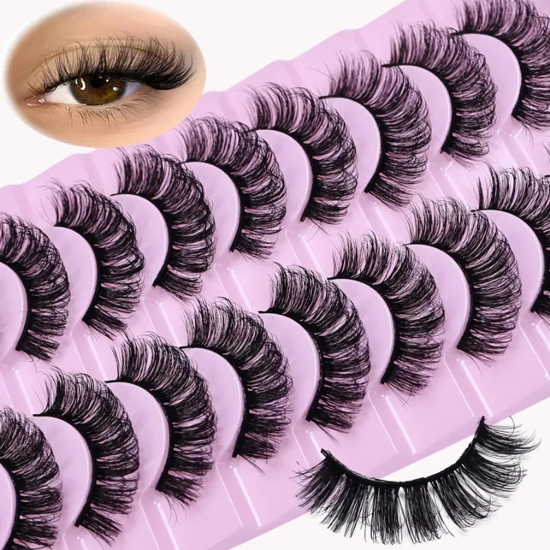 10 Pairs 3D Fluffy False Eyelashes for Dramatic Fake Eyelashes Messy False Eyelashes Fluffy Thick Lashes