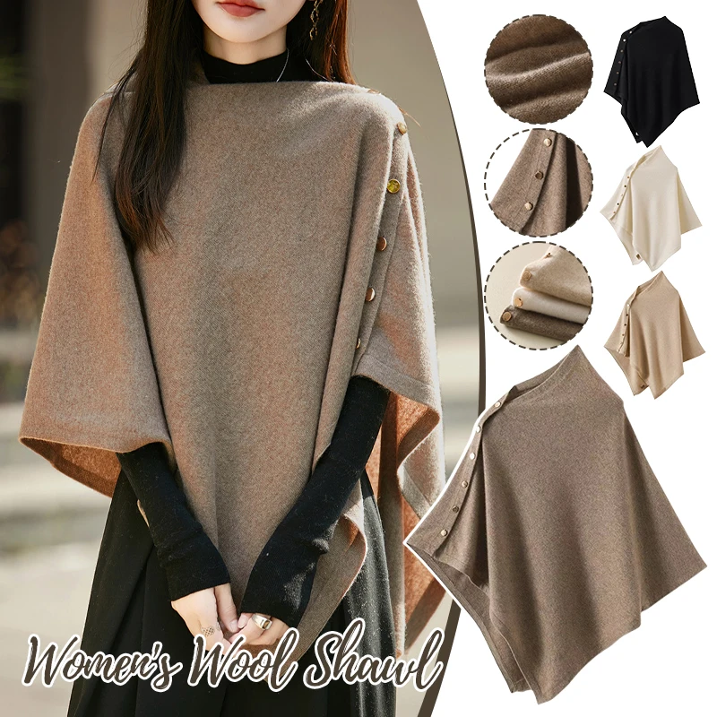 100% Wool Cashmere Poncho Cardigan Shawls Knitted Irregular Cloak Fashion Soft Warm Wollen Bat Sleeve Loose Winter Wool Shawl
