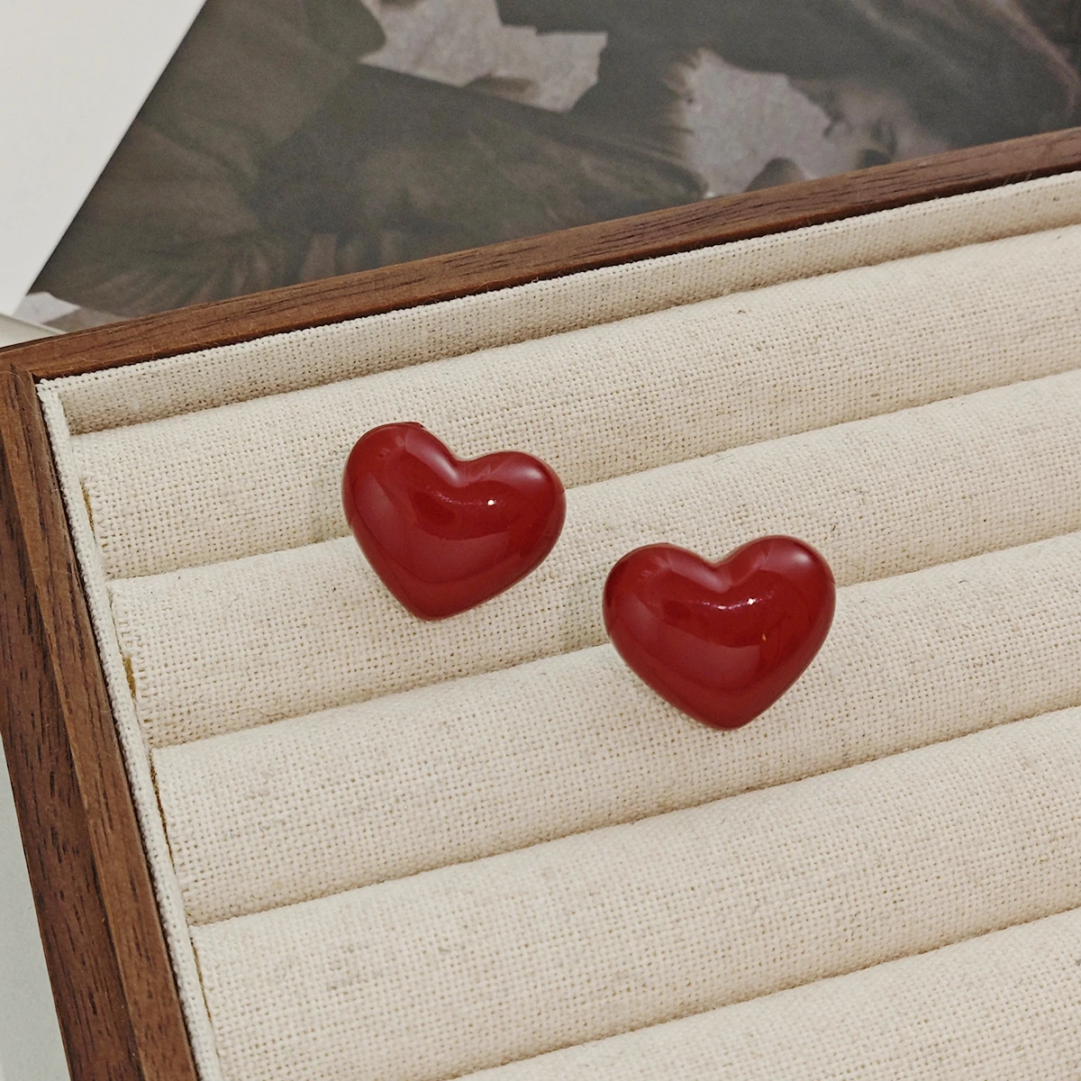 Ancona vin rouge grand coeur boucles d'oreilles pour femmes Unique lisse mariage nouvel an bijoux noël fille saint valentin cadeau