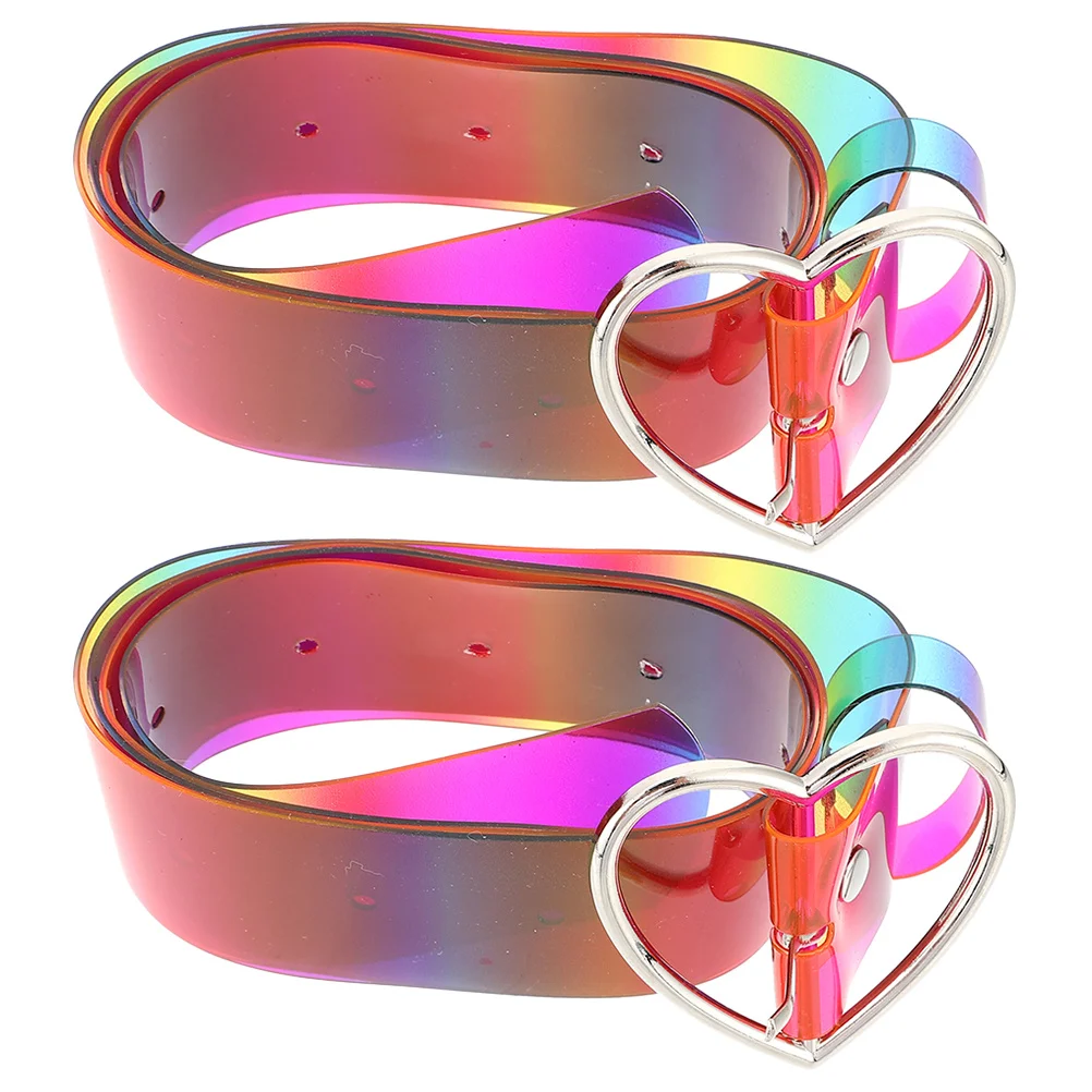 2 szt. Przezroczysty pasek do spodni z klamrą w kształcie serca, PVC, tęczowy, uroczy, w stylu punk, modny pasek do sukienek, damski pasek do spodni jeansowych i spódnic
