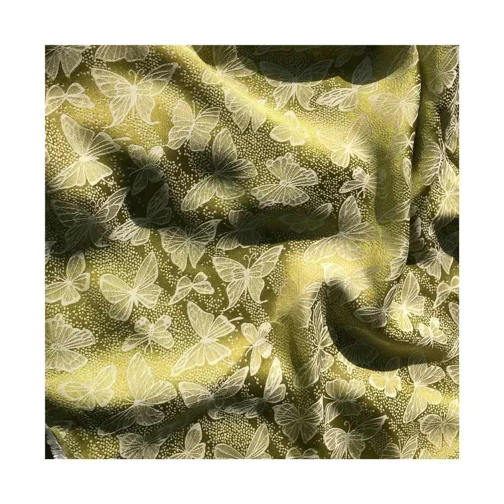 Butterfly Jacquard Fabric By Meters for Cheongsam Dress Shirt Pajamas Diy Sewing Needlework Cloth Soft Smooth Yellow Pink Purple