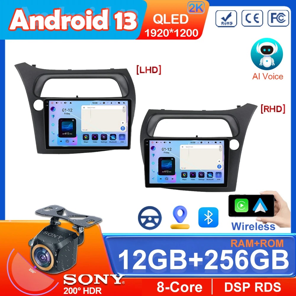 

2 Din Android 13 Car Radio For Honda Civic Hatchback 2006-2012 Multimedia Video Player Navigation GPS 4G Carplay Auto Stereo RDS