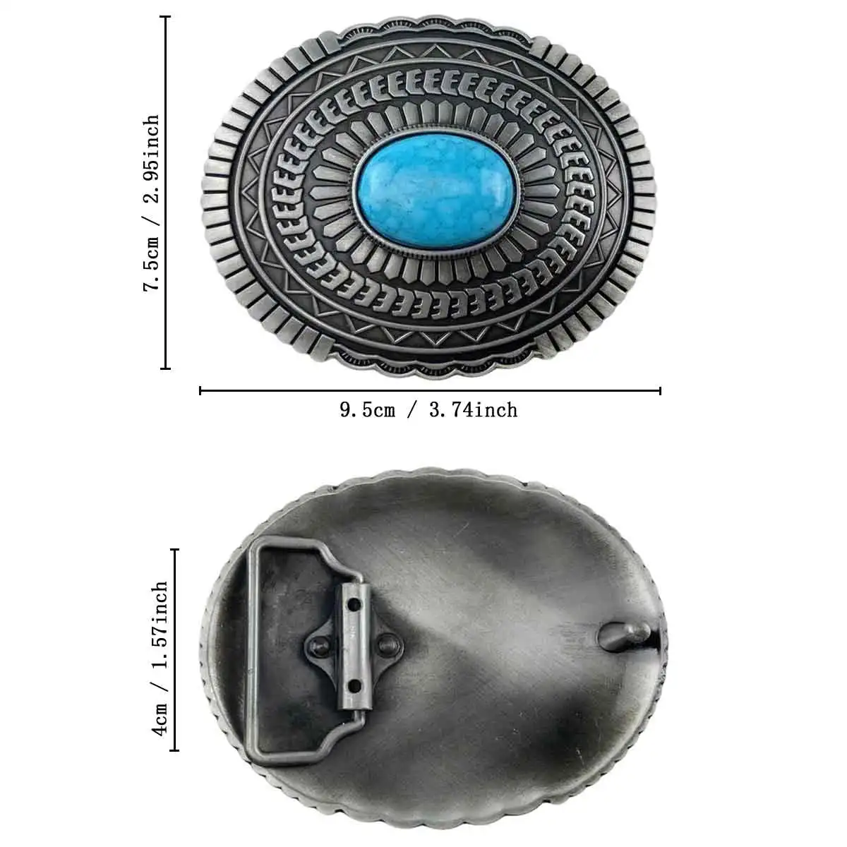 Retro Oval Indigenous Traditions Calaite Sunburst Pattern Design Men's Belt Buckle