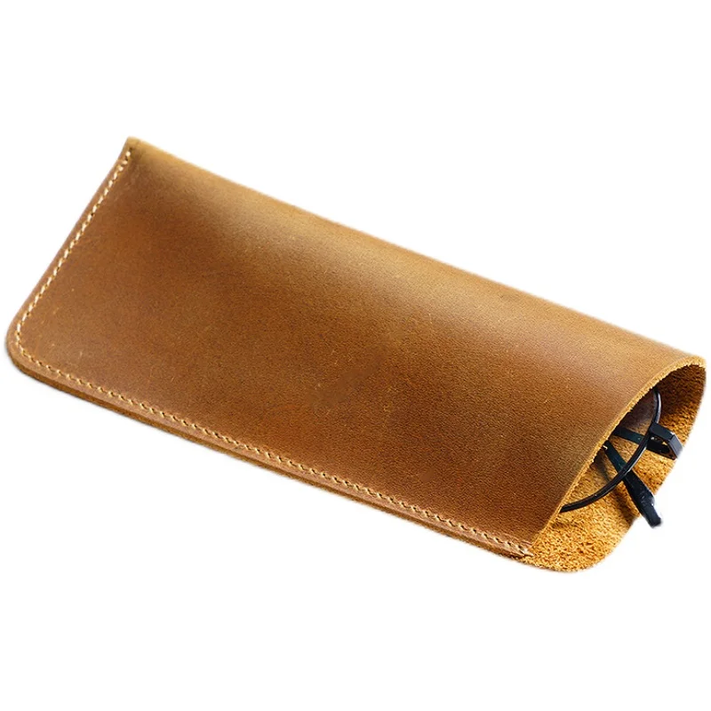 Vintage Crazy Horse Leather Pen Pouch Simple Pure Handmade Leather Small Pen Case Men's and Women's Portable Storage Glasses Pro