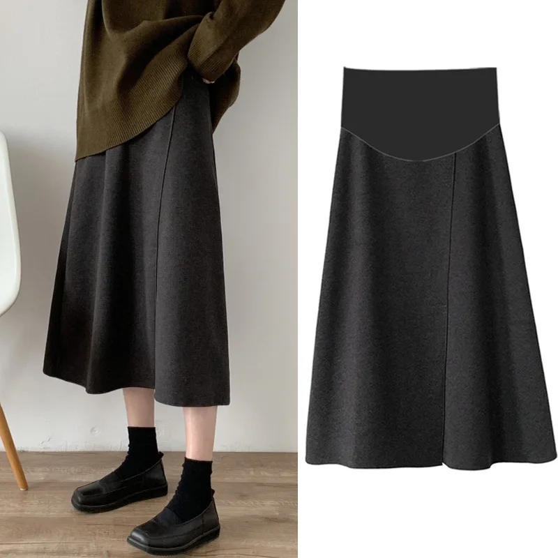 

Spring Fall Maternity Clothes Premama Stretch Mid-Calf Belly Skirt Loose Casual Pregnant Women High Waist Dress Pregnancy Dress