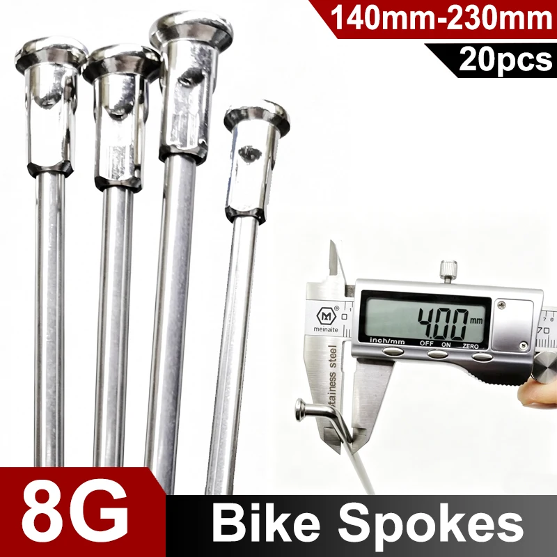 Radios de Acero para Motocicleta de 140-230mm, 8G, 4.0mm, 20 Piezas/Lote con Niples, Repuestos para Llantas de Motocross y Bicicletas Eléctricas