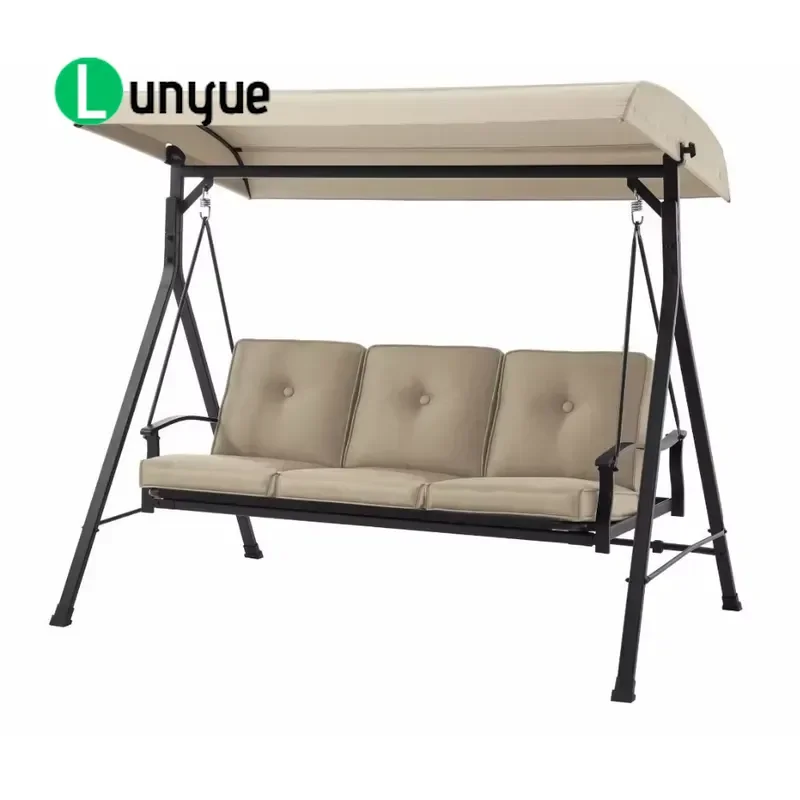 3 Seater Outdoor Garden Porch Swing Chair with Cushions and Canopy Comfortable Patio Furniture for Backyard Relaxation