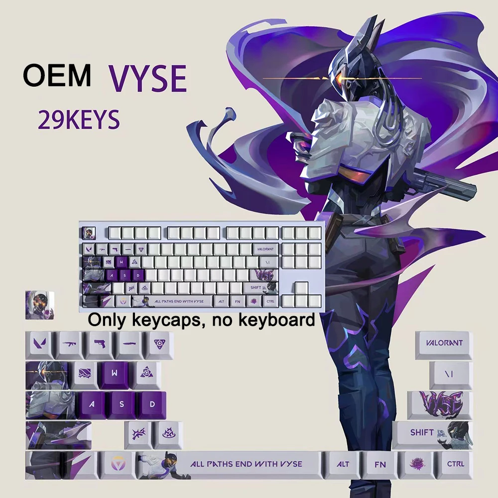 Valorant VYSE Keycaps 14/29 Keys Set PBT OEM ASA Profile Custom Esports Gaming Keycaps for Mechanical Keyboard Gamer Accessories