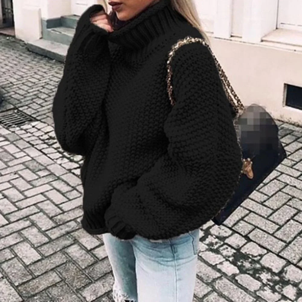 S-XL Women Autumn Winter Warm High Neck Plain Loose Pullovers Korean Office Retro Knitwear Minimalist Turtleneck Knitted Sweater