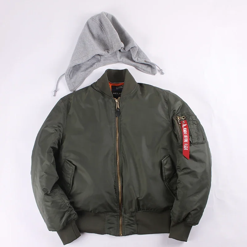 Winter Oversized MA-1 with Hooded Streetwear Hip Hop Army Military Coats Clothes Bomber Flight Air Force Pilot Jacket Men
