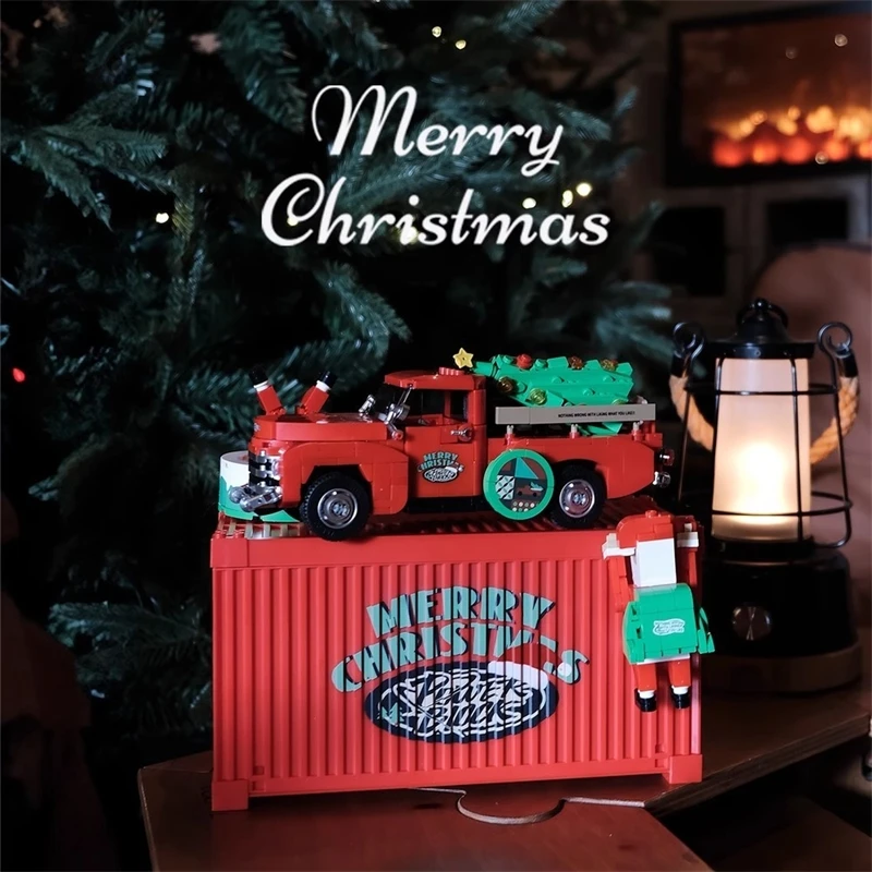 Christmas Building Block Car Model Kit Cute Mini Ornament Home Table Decor Holiday Party Centerpiece Gift For Kids Teens