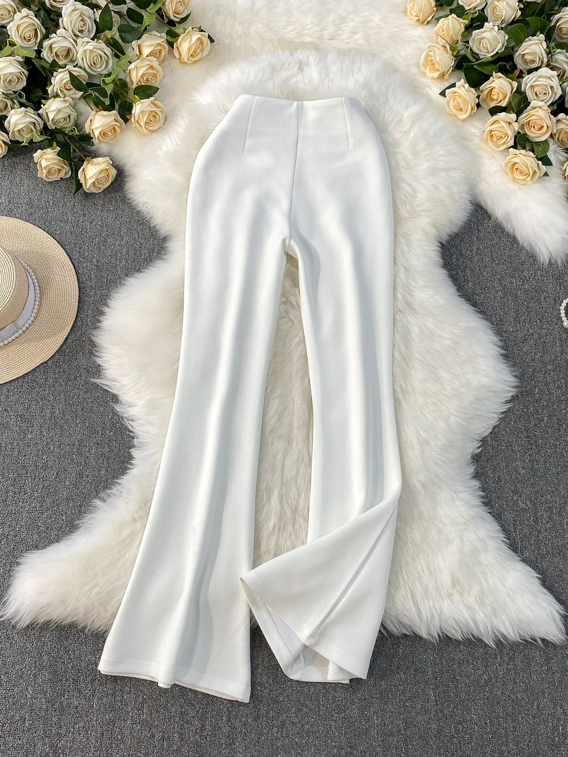 White Micro-pull Pants Women's Spring and Summer New High-waisted Metal Button Slim-fitting Mopping Trousers Drape Suit Pants
