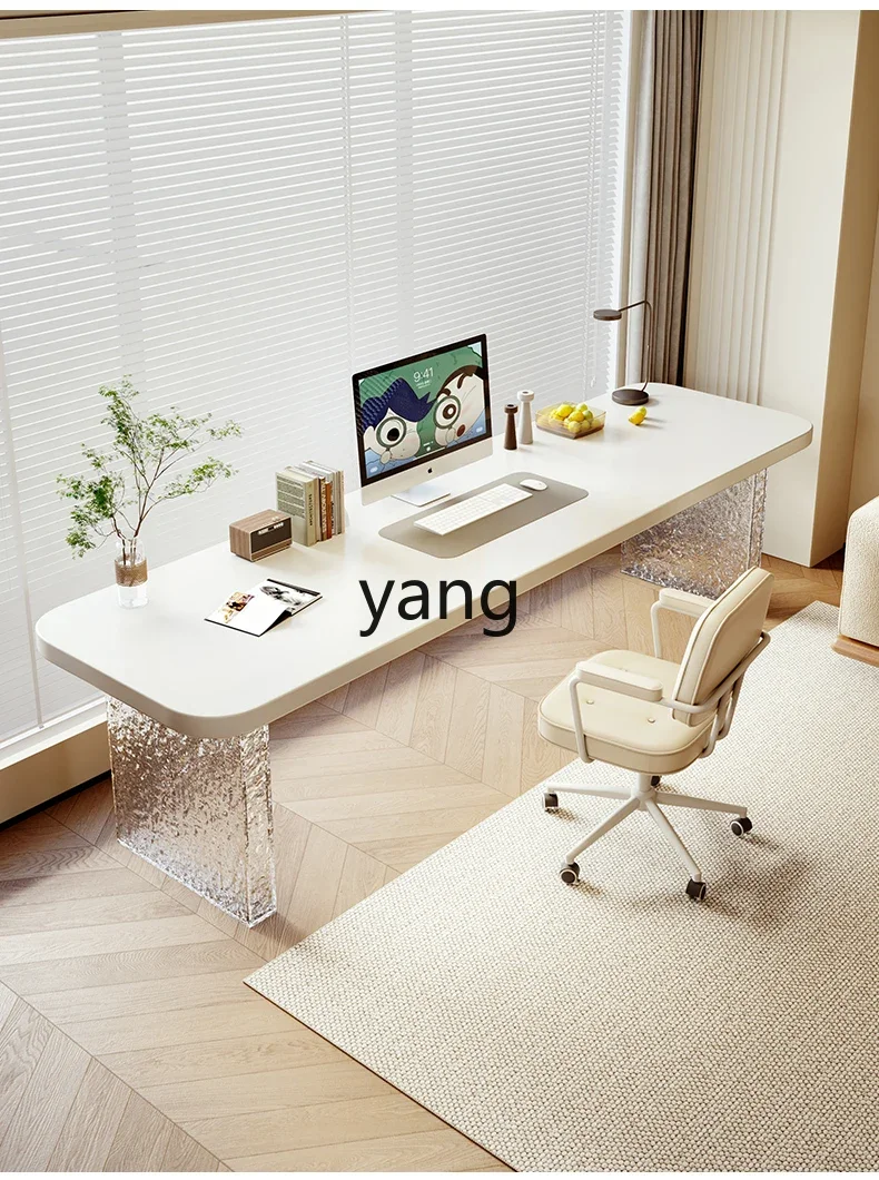 

LMM Solid Wood Desk White Cream Wind Stone Pattern Acrylic Office Desk