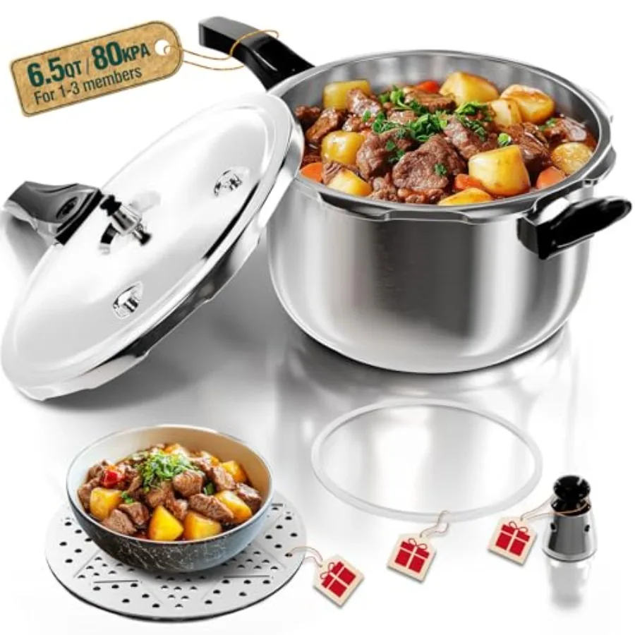 

Pressure Cooker Stainless Steel 6.5 Qt Commercial Stove Top Pressure Cooker Pot Used for Pressure Foodie or Steaming Compatible