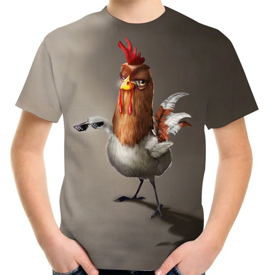 New 2022 Summer Children Animal Chicken Cock 3D Print Funny Cool T-Shirt Girls Boys Birthday T Shirts Clothes Kids Baby Tee Tops