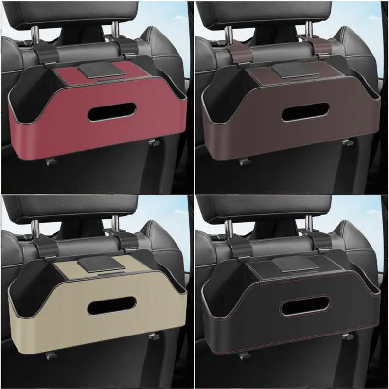 Backseat Car Organizer Car Seat Back Storage With Tissue Box 2 Cup Holders Headrest Hooks Car Necessities Multi-functional Bag