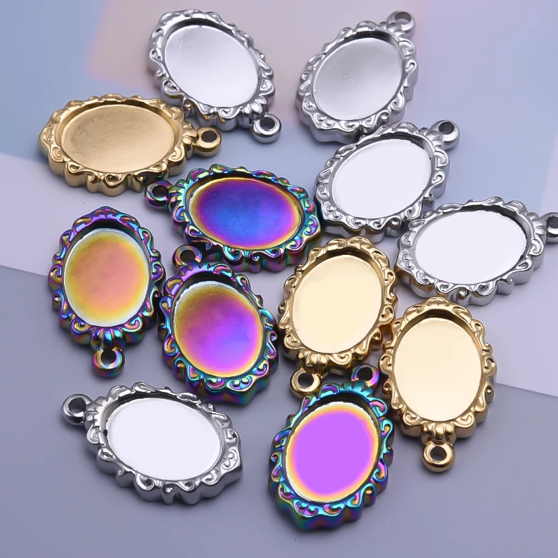 5 teile/los Edelstahl Runde Oval Herzförmige Tablett Anhänger Basis Einstellungen Charms DIY Schmuck Machen Liefert Halskette Ohrring – Detail 14