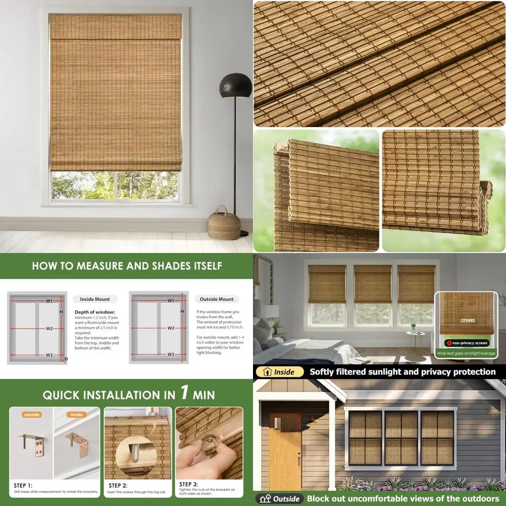 ظلال رومانية من الخيزران اللاسلكي لتغميق الخصوصية والغرفة، ستائر نافذة داخلية مناسبة للاستخدام المنزلي والفناء #1