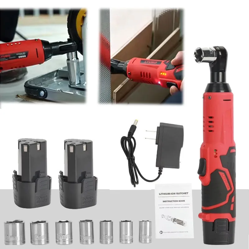 3/8 Cordless Electric Ratchet Wrench Set for Removing Screws and NutsAngle Drill Screwdriver Home Auto Repair Tool Set