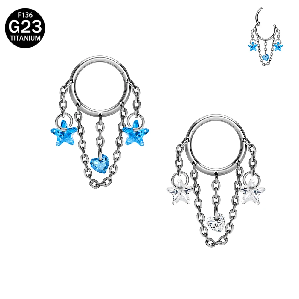 

ASTM F136 Titanium 16G Star CZ Septum Ring Unisex Hinged Segment Hoop Earring Daith Clicker Nose Body Piercing Nariz Jewelry