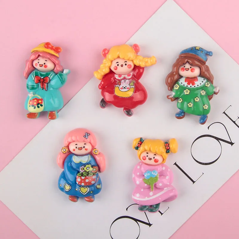 10pcs Cartoon Clown Girl Resin Cabochons Flatbacks Cute Kawaii Clown Firgurine Resin Crafts Accessories for Headwear Decoration