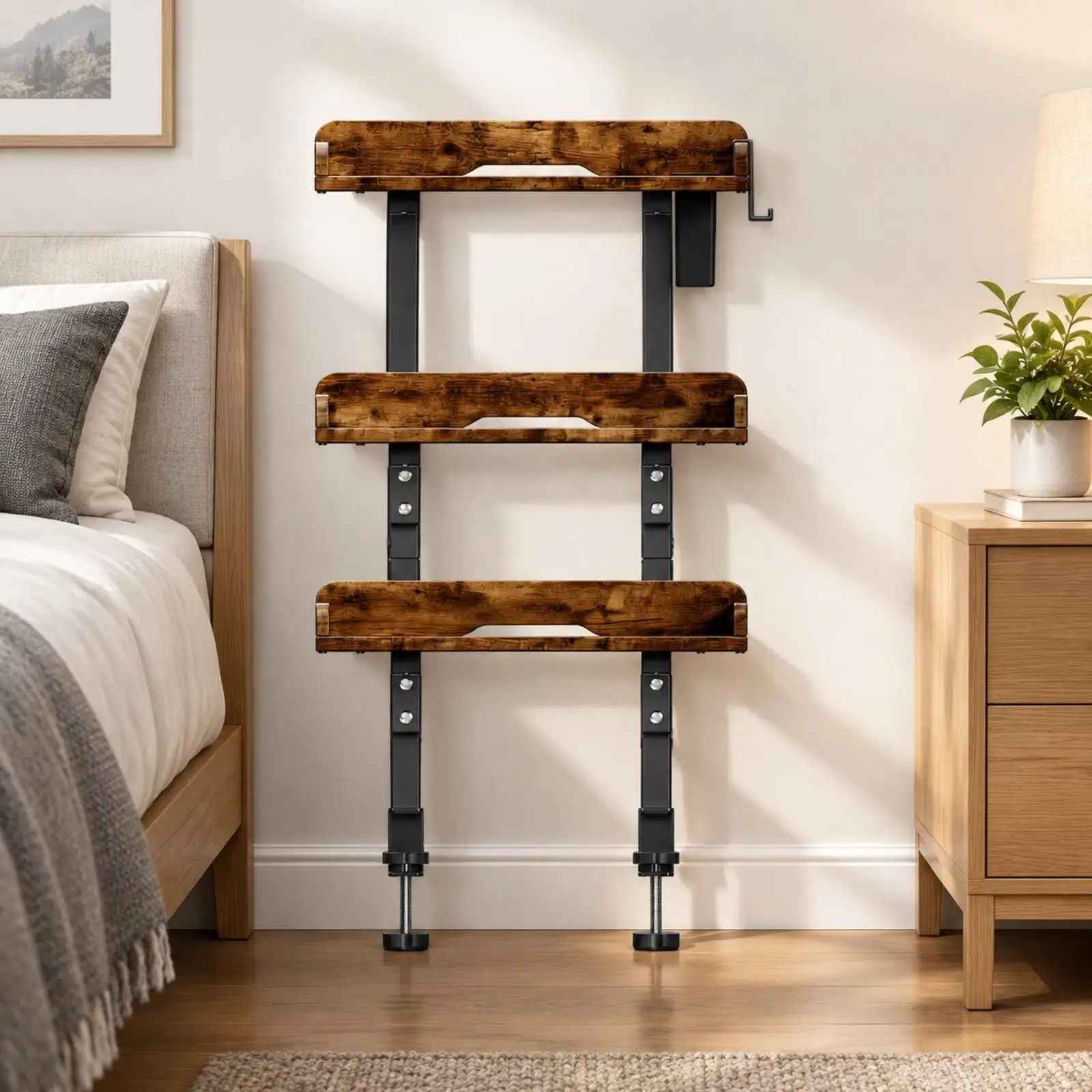 Easy Assembly 3-Tier Desk Storage Shelf | Wood-Grain Surface, Three-Tier Desktop Shelf, for Home Office