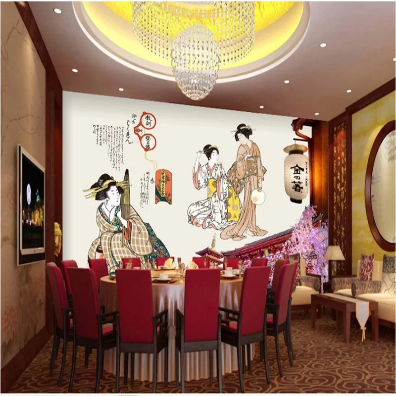 Japanese Culture Ukiyo-e Ladies Famous Building Mural Wallpaper Japanese Restaurant Sushi Store Wall Paper 3D Papel De Parede