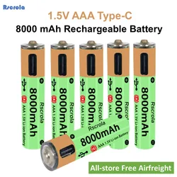 Long-Lasting AAA Battery 1.5 Volt 8000mAh Type-C Rechargeable Batteries 10-Years Shelf Life Battery Over 1200 Cycle Battery Life