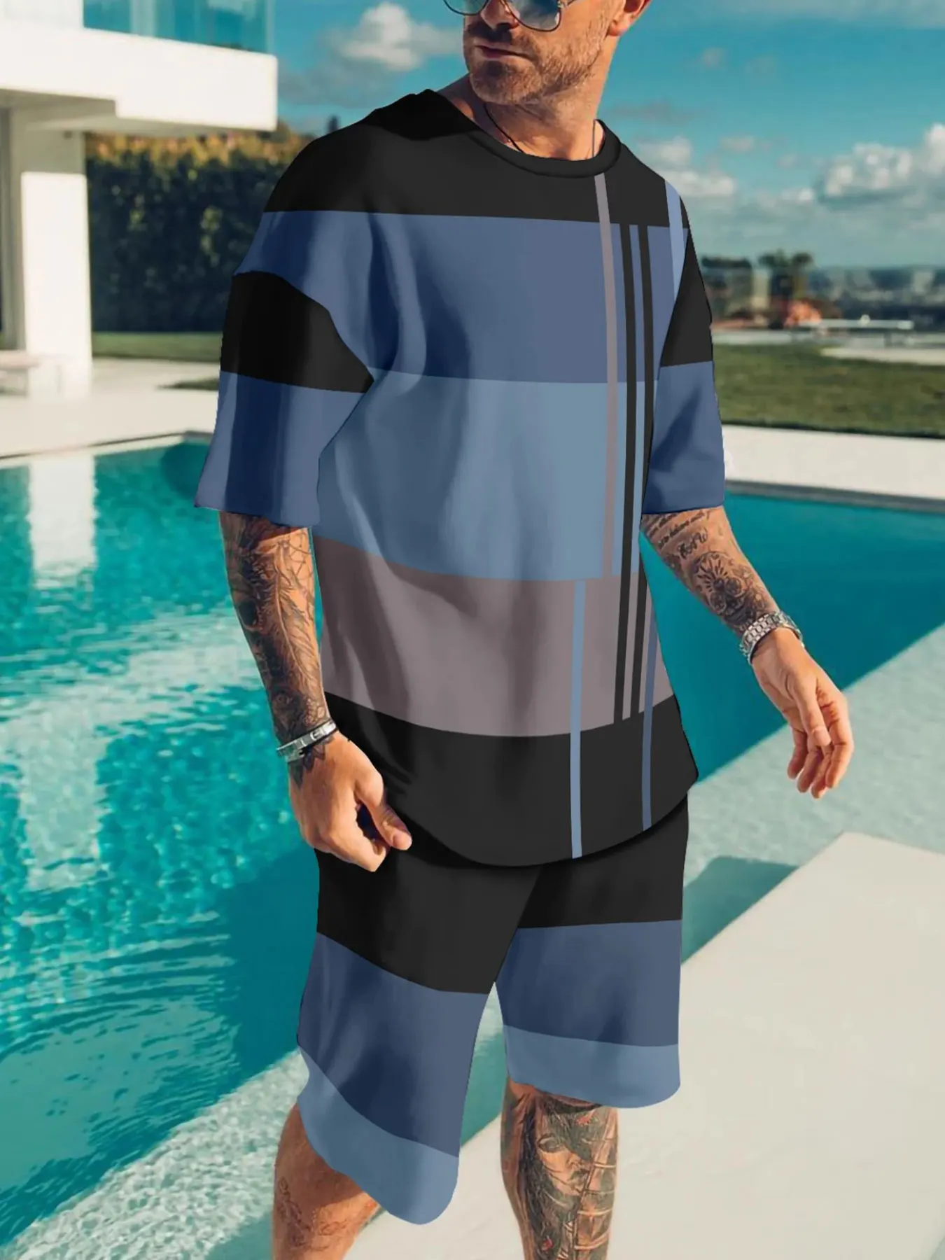 

2025 Summer Sports Outfit Breathable New Men's Short Sleeve T-shirt Street Fashion Outdoor Beach Shorts Summer 3D Printing
