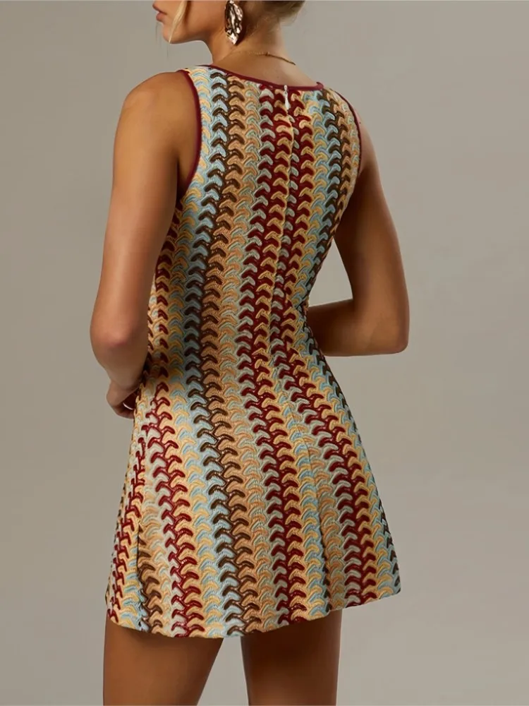 Summer Tank Dress Fall Women Sexy Casual Knit Sheath Mini Dresses Print O-Neck Elegant Sleeveless Bodycon Dress Women's Clothing