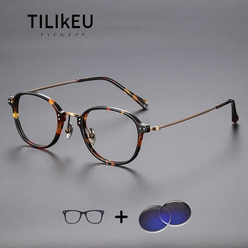 

Japanese Designer Handmade Acetate Titanium Glasses Frames Ultra-light Vintage Oval Blue Light Prescription Eyeglasses Unisex
