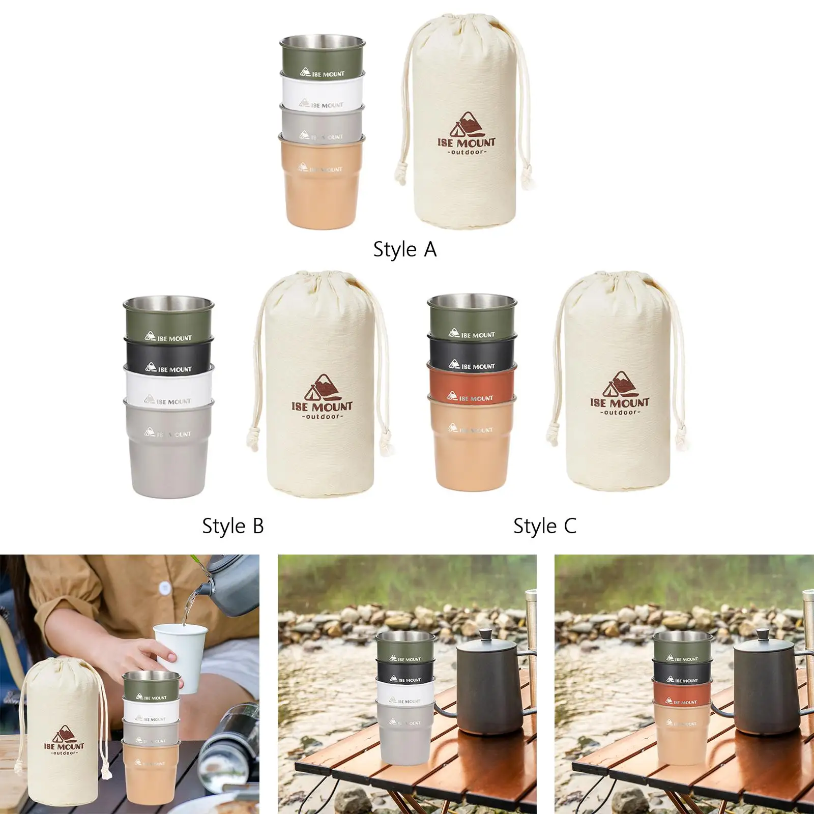 4pcs Outdoor Portable 304 Stainless Steel Cup Set Beer Tea Coffee Cup Camping Cup Hiking Travel Water Cup