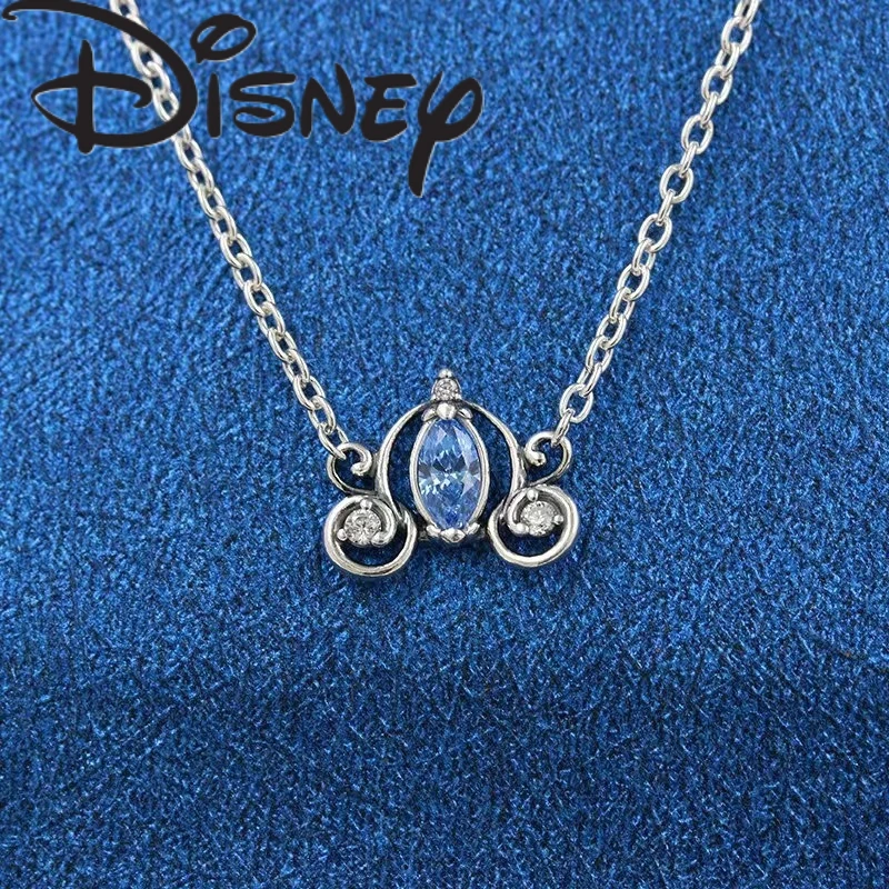 

Новинка 2024 года, ожерелье Диснея, синий кристалл, тыквенная карета, двойная обертка, ожерелье в форме сердца, цепочка на ключицы, оригинальный кулон, Рождественский подарок