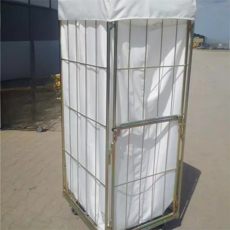 Laundry Cargo Storage Mobile Portable Folding Galvanized Roller Cage Trolley