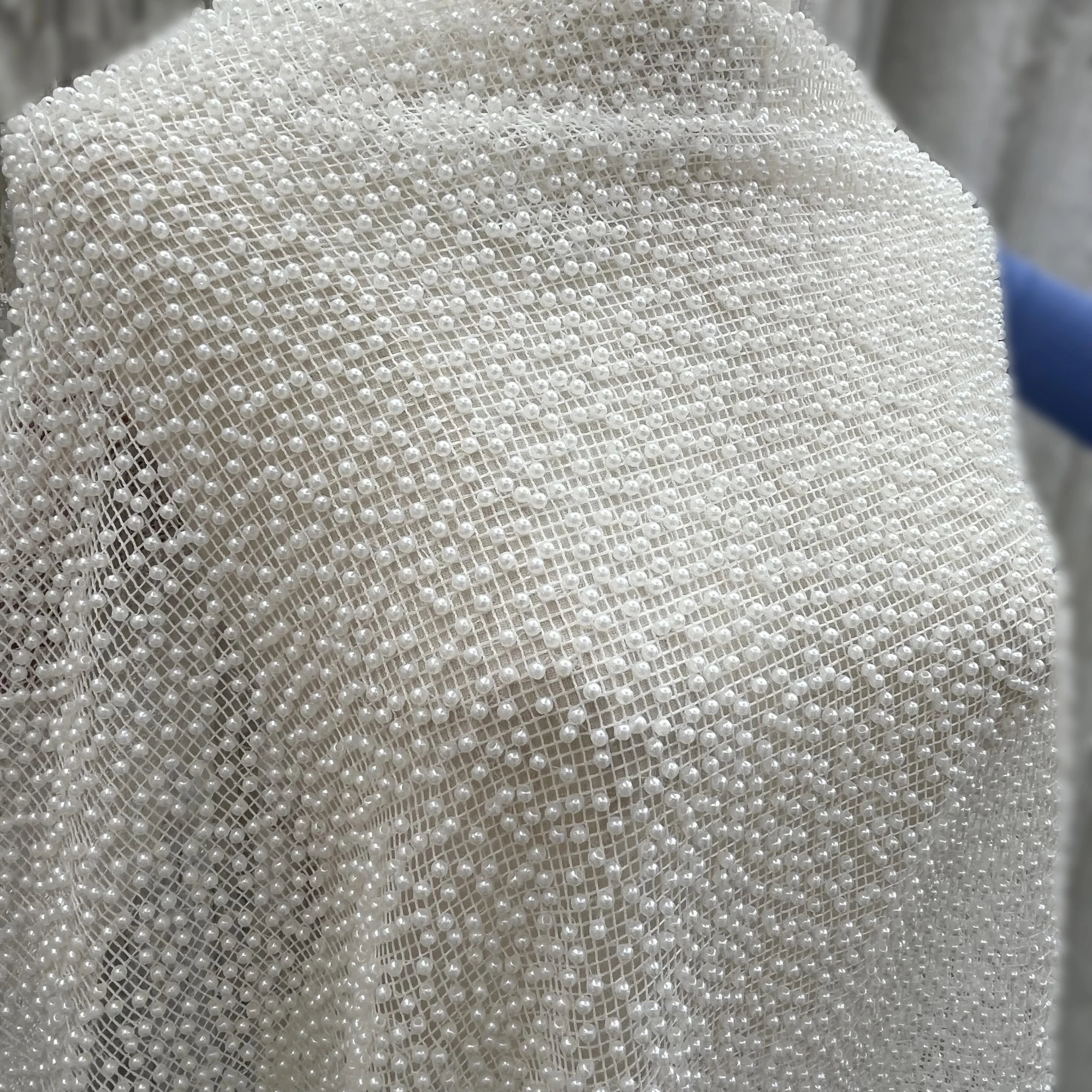 Unique Heavy Industry Luxury Pearl Embroidery Fabric High-End Dress Wedding Dress Design Lace Fabric