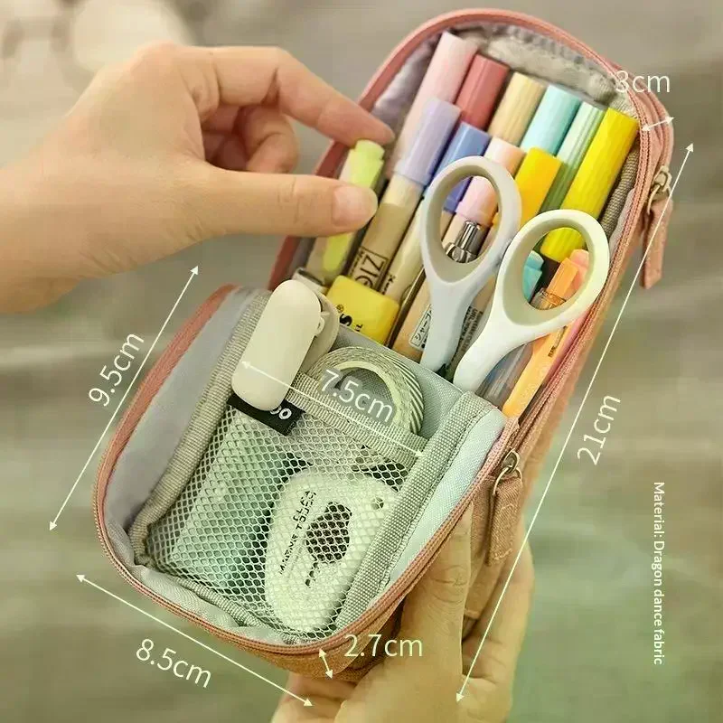 Creative Oxford Cloth Pencil Case Large Capacity Minimalist Design Double-layer Storage Compact And Portable Vertical Style