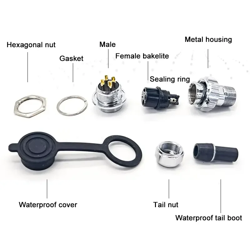 GX16 2 3 4 5 6 7 8 9 10 Pin IP67 Waterproof Aviation Plug Metal Male Female Connector 16mm Gold-plated Industrial Socket