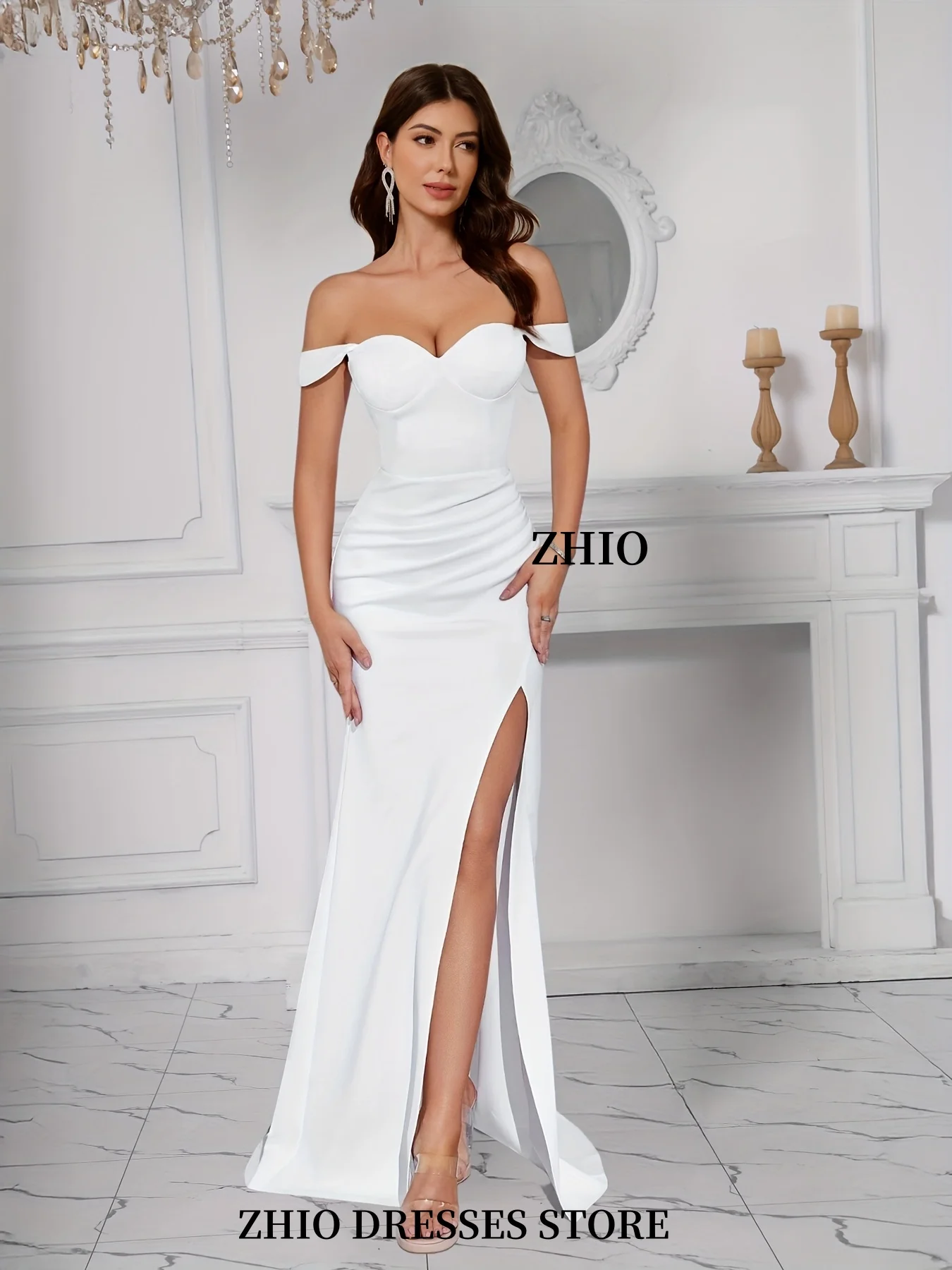 ZHIO знаменитости женское однотонное платье русалки с высоким разрезом и открытой спиной длиной до пола, свадебное платье выходного дня, длинная юбка по индивидуальному заказу